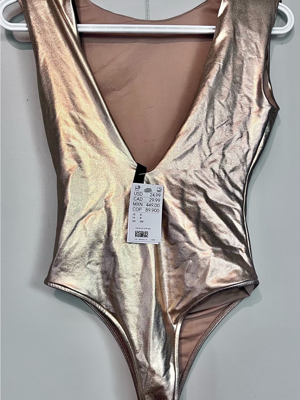 H&M Divided Metallic Rose Gold Bodysuit Size Small NWT Party Clubwear